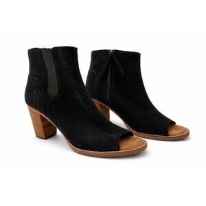 TOMS Majorca Ankle Booties Women 8W Black Suede Open Toe Block Heel